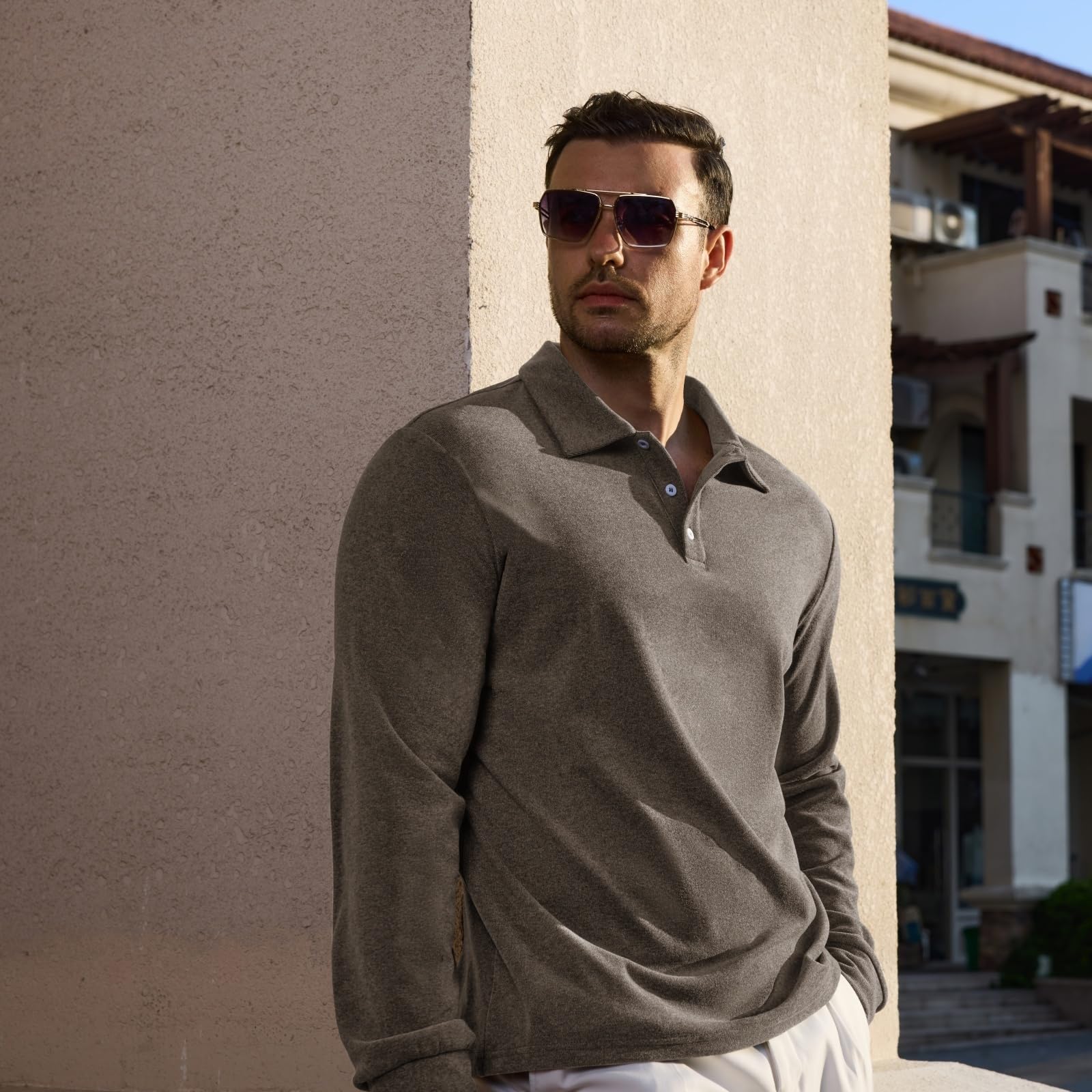 Men's Casual Polo Shirts Long Sleeve Basic Thermal Pullover Tops Classic Collar Solid Golf Shirts - Image 3