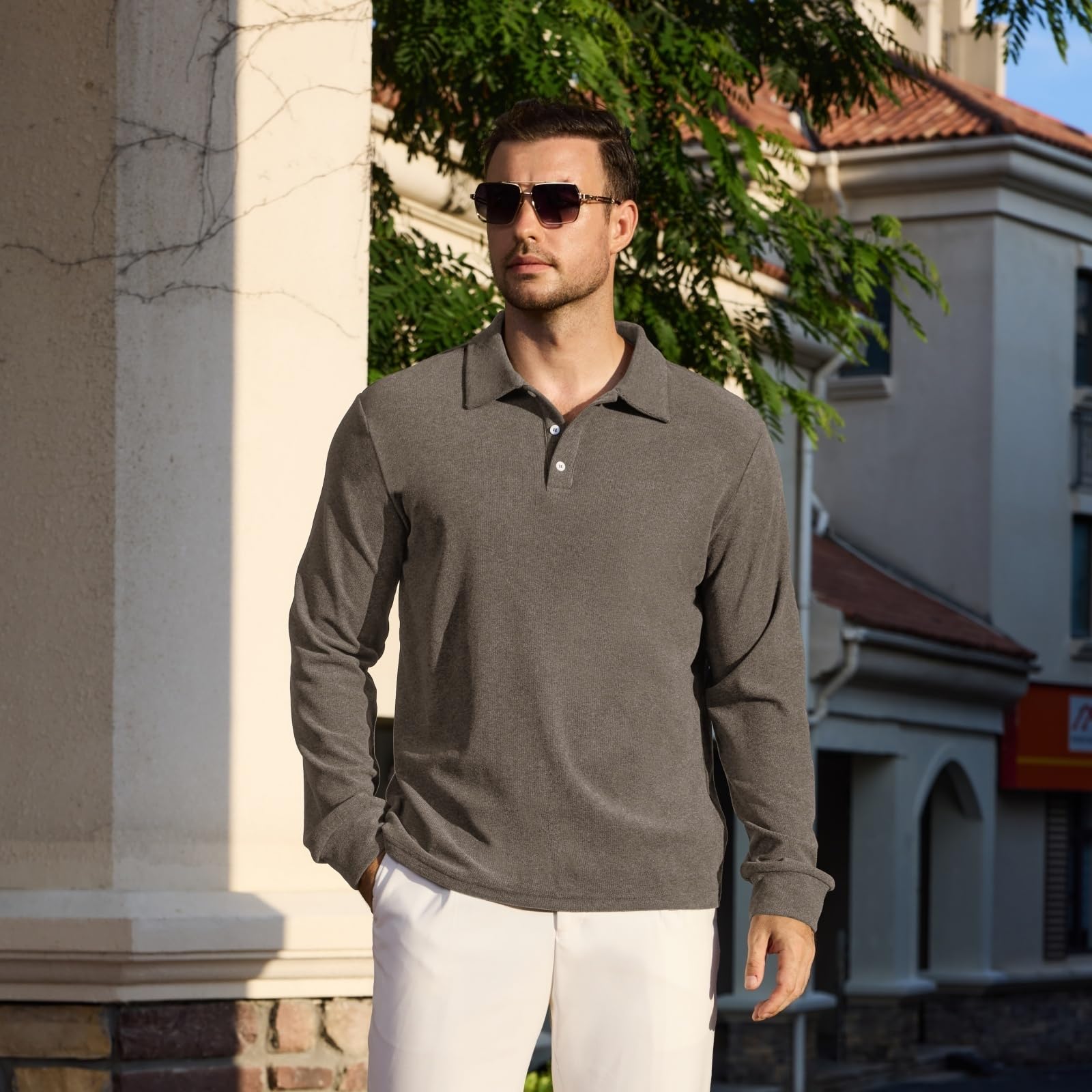 Men's Casual Polo Shirts Long Sleeve Basic Thermal Pullover Tops Classic Collar Solid Golf Shirts - Image 5
