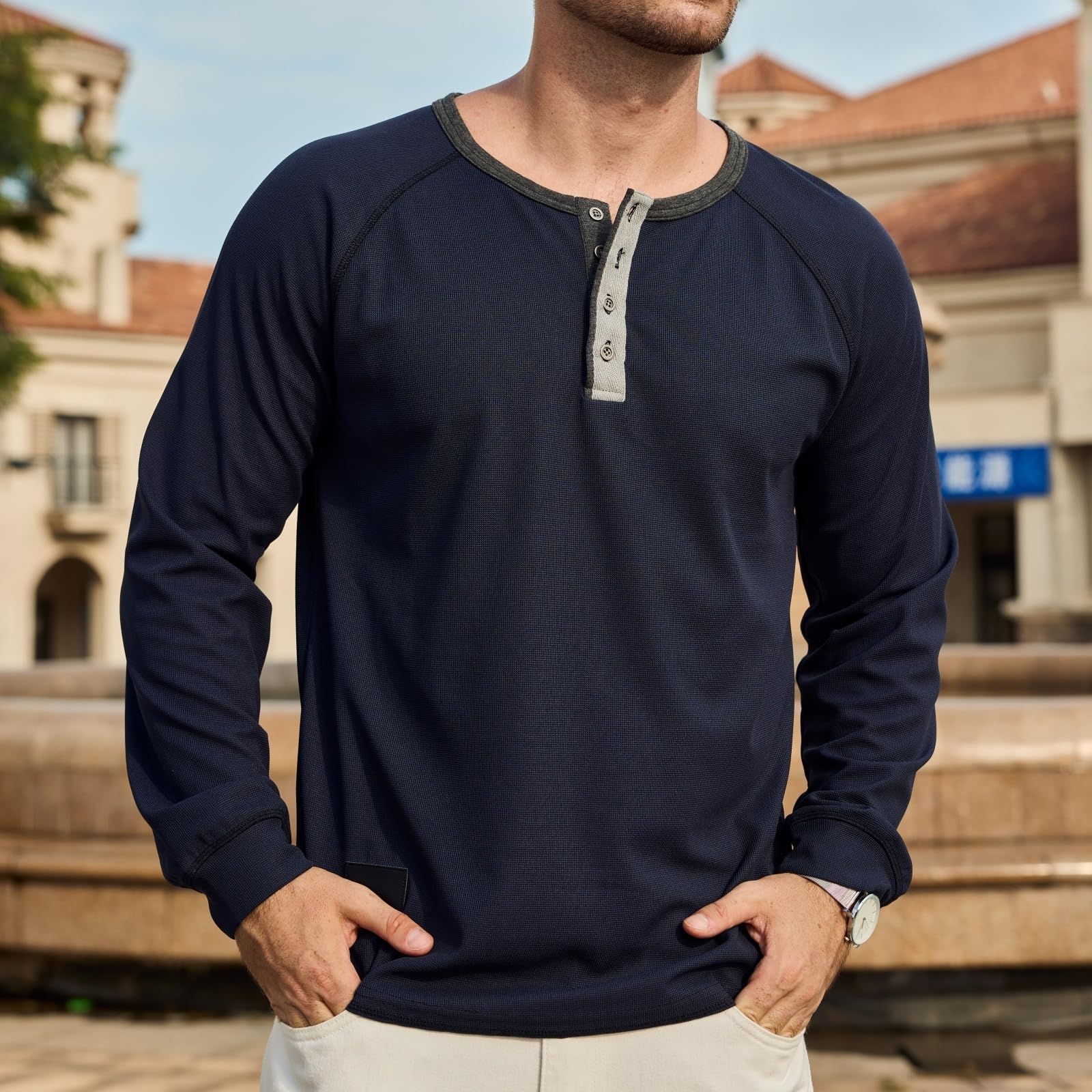 Men's Henley Shirt Long Sleeve Soft Stretch Button T-Shirt Casual Stylish Henley Pullover Shirts - Image 3