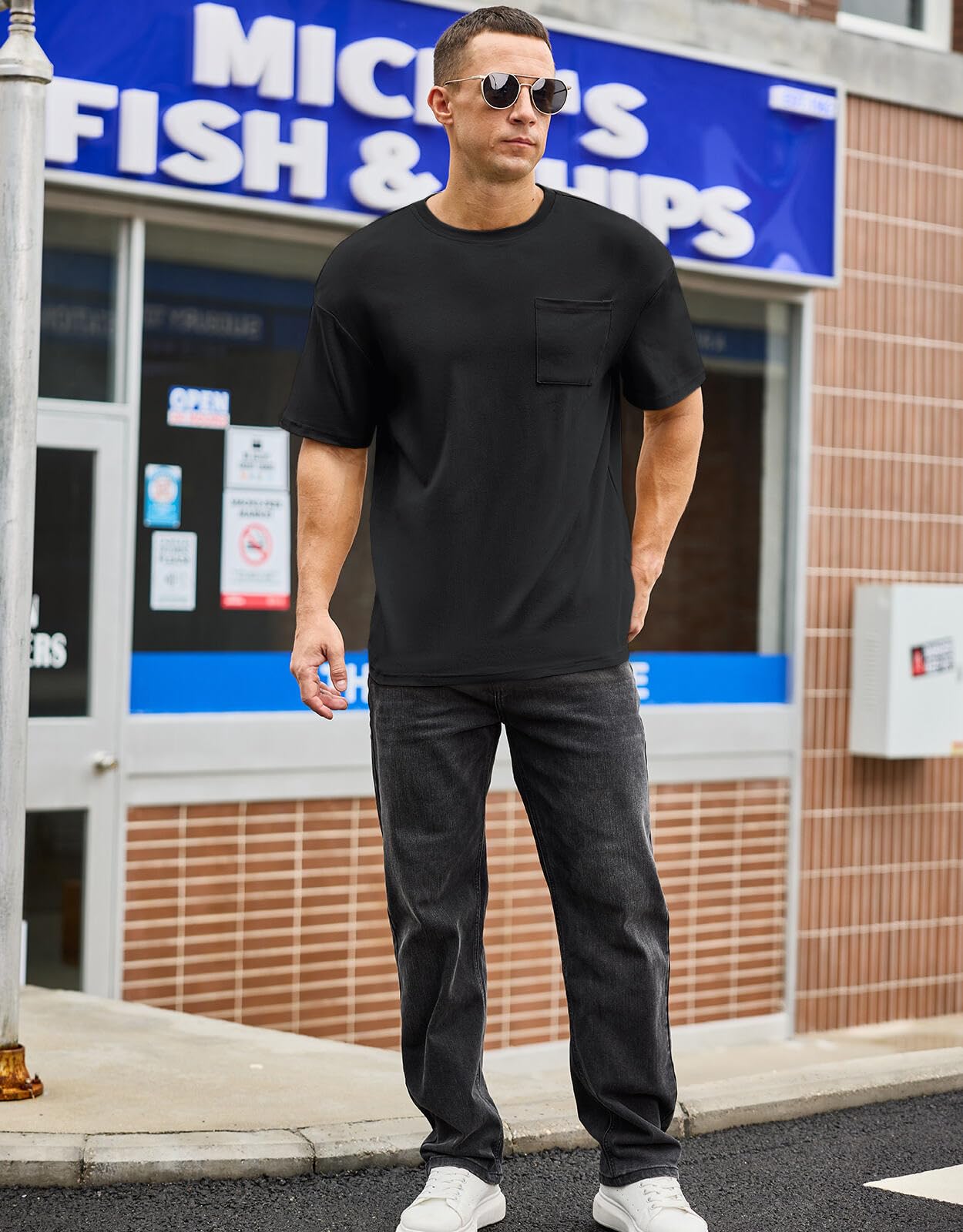 Men's Oversized Cotton T-Shirt Short Sleeve Casual Crew Neck Solid Pocket Tee Basic Workout Tops - Image 3