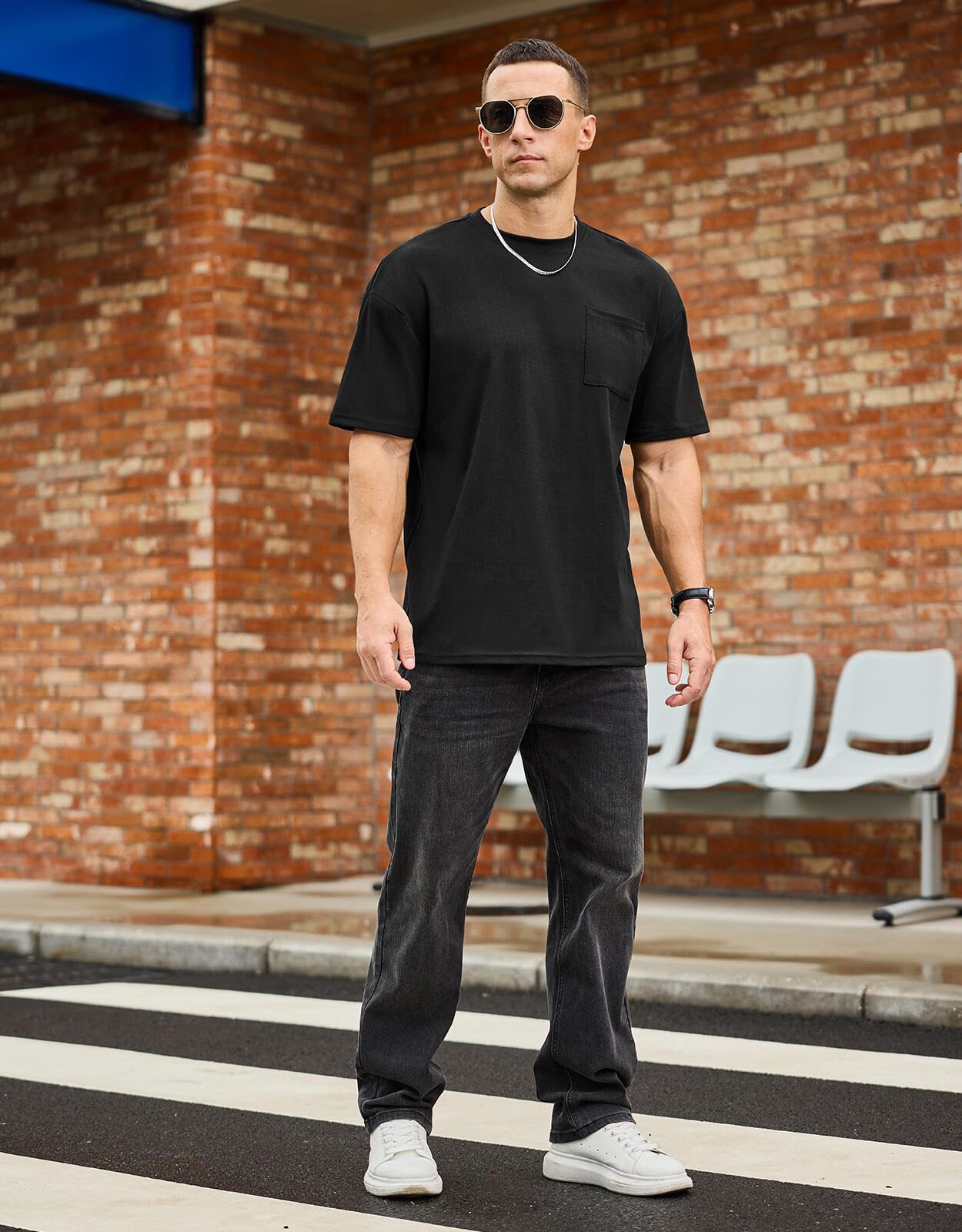 Men's Oversized Cotton T-Shirt Short Sleeve Casual Crew Neck Solid Pocket Tee Basic Workout Tops - Image 4