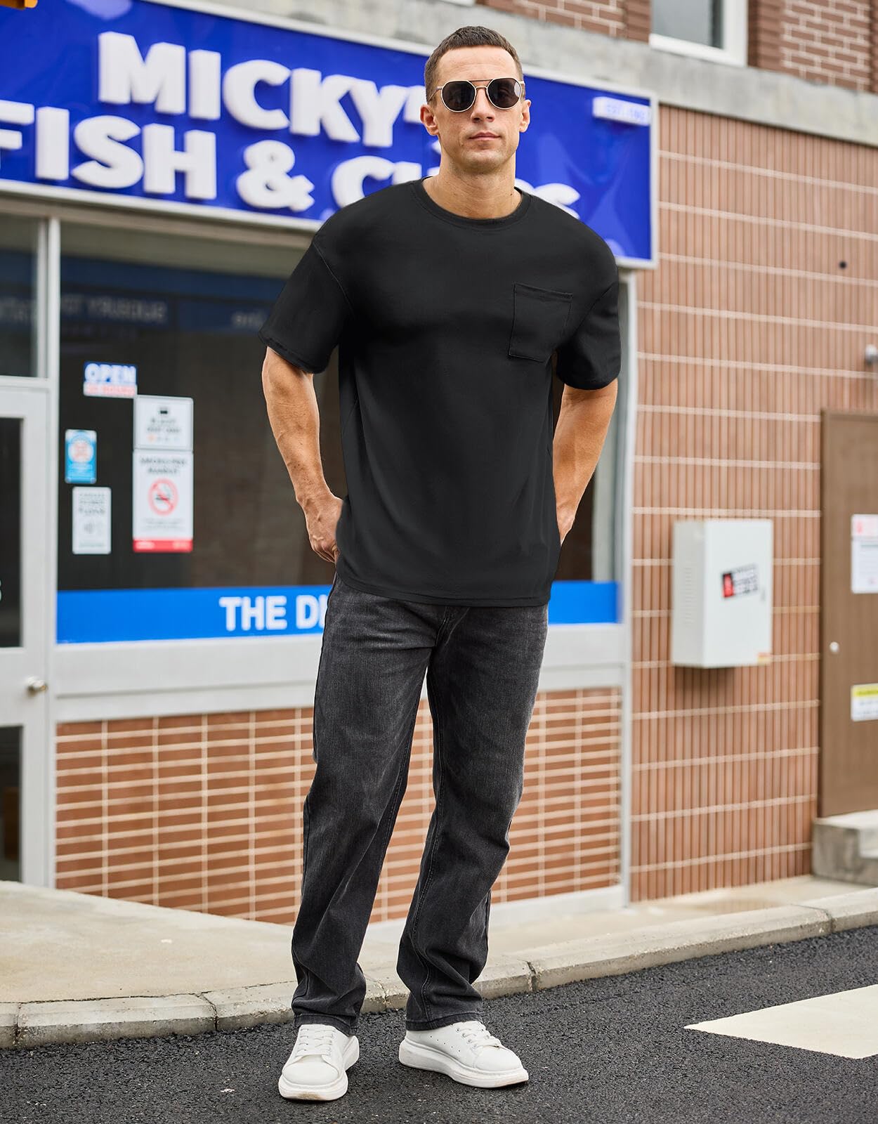 Men's Oversized Cotton T-Shirt Short Sleeve Casual Crew Neck Solid Pocket Tee Basic Workout Tops - Image 5