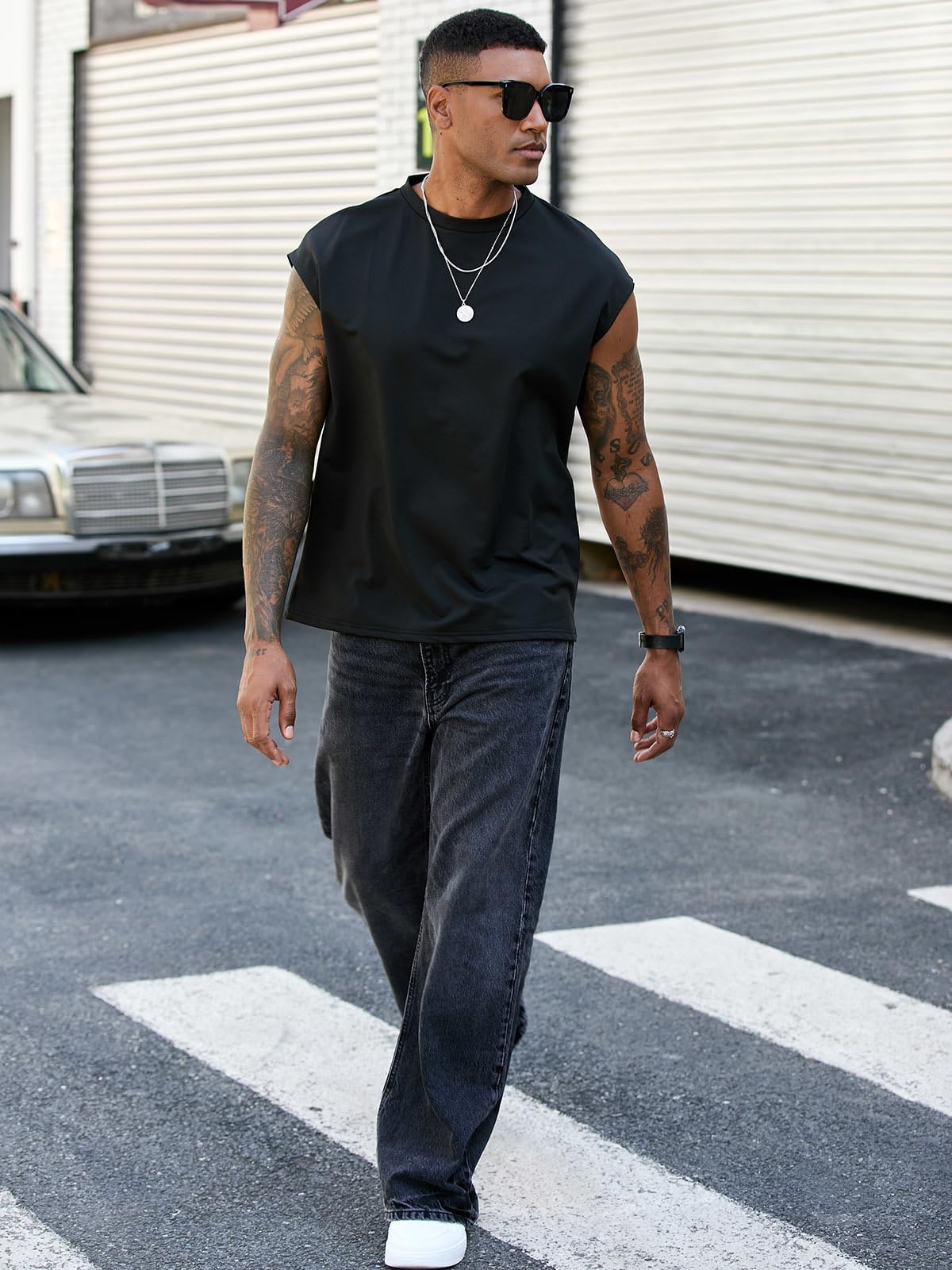 Men's Workout Sleeveless Tank Top Oversized Cut Off Muscle Gym T-Shirts Casual Crew Neck Sleeveless Tops - Image 3