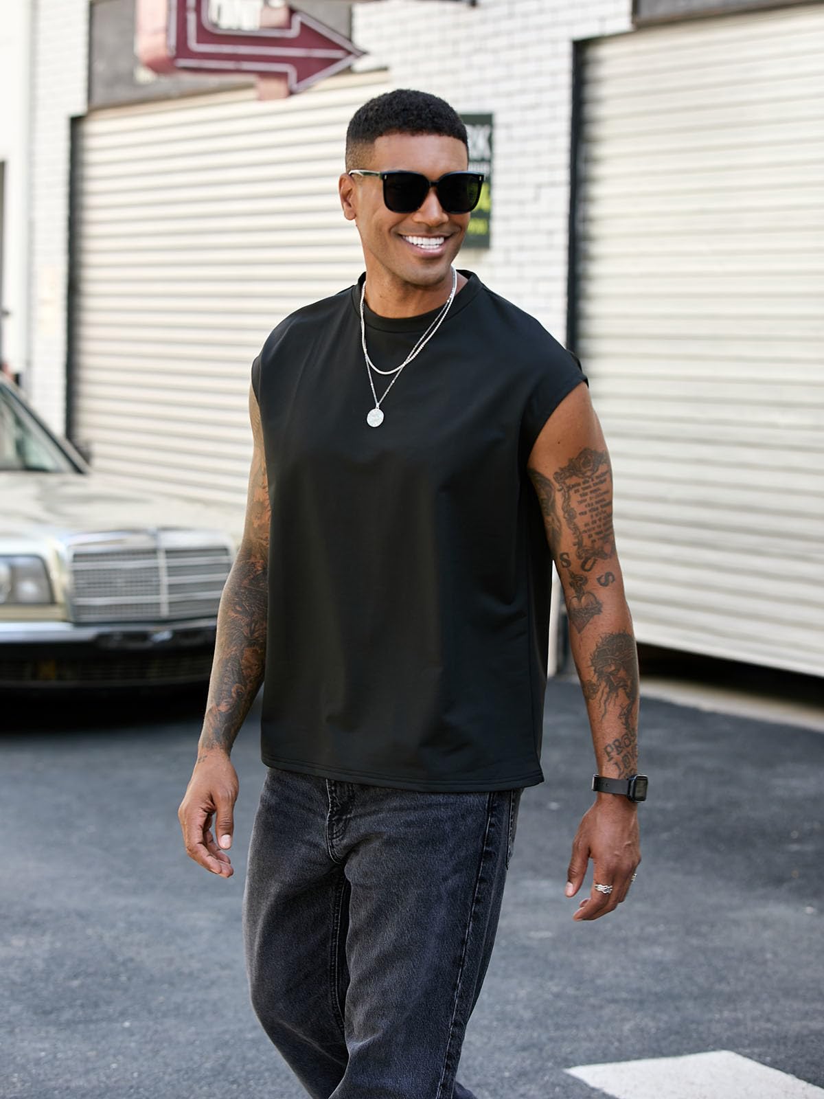 Men's Workout Sleeveless Tank Top Oversized Cut Off Muscle Gym T-Shirts Casual Crew Neck Sleeveless Tops - Image 4