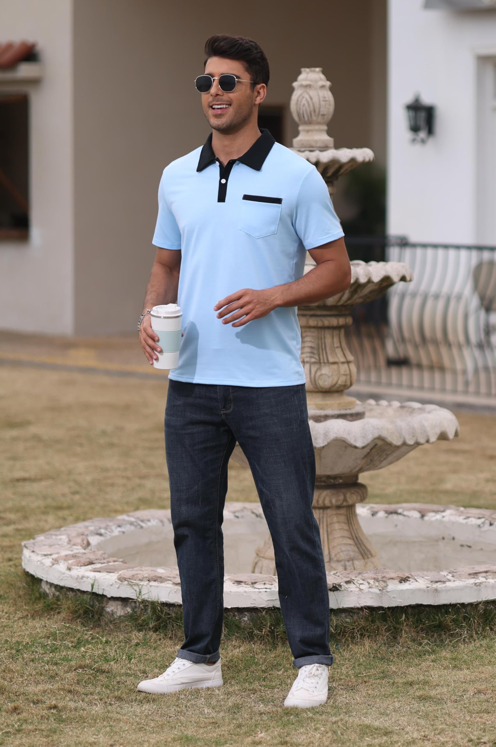 Mens Short Sleeve Polo Shirts Casual Summer Button Basic Shirt Classic Golf Fashion Tops with Pocket - Image 4