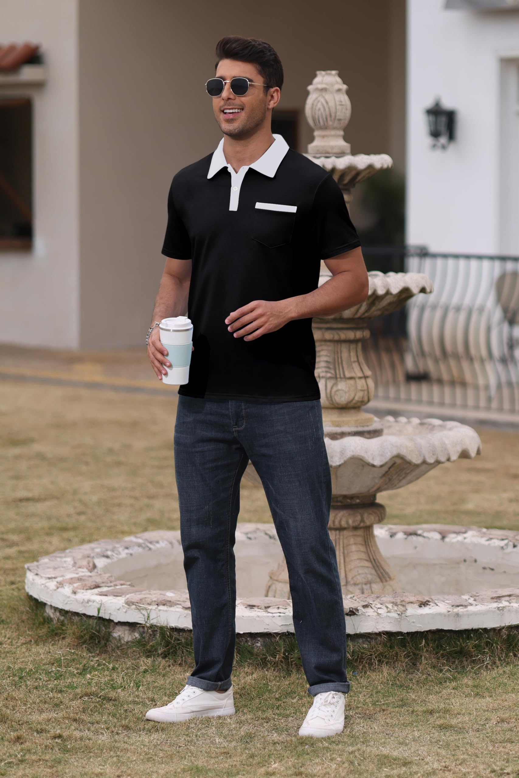 Mens Short Sleeve Polo Shirts Casual Summer Button Basic Shirt Classic Golf Fashion Tops with Pocket - Image 4