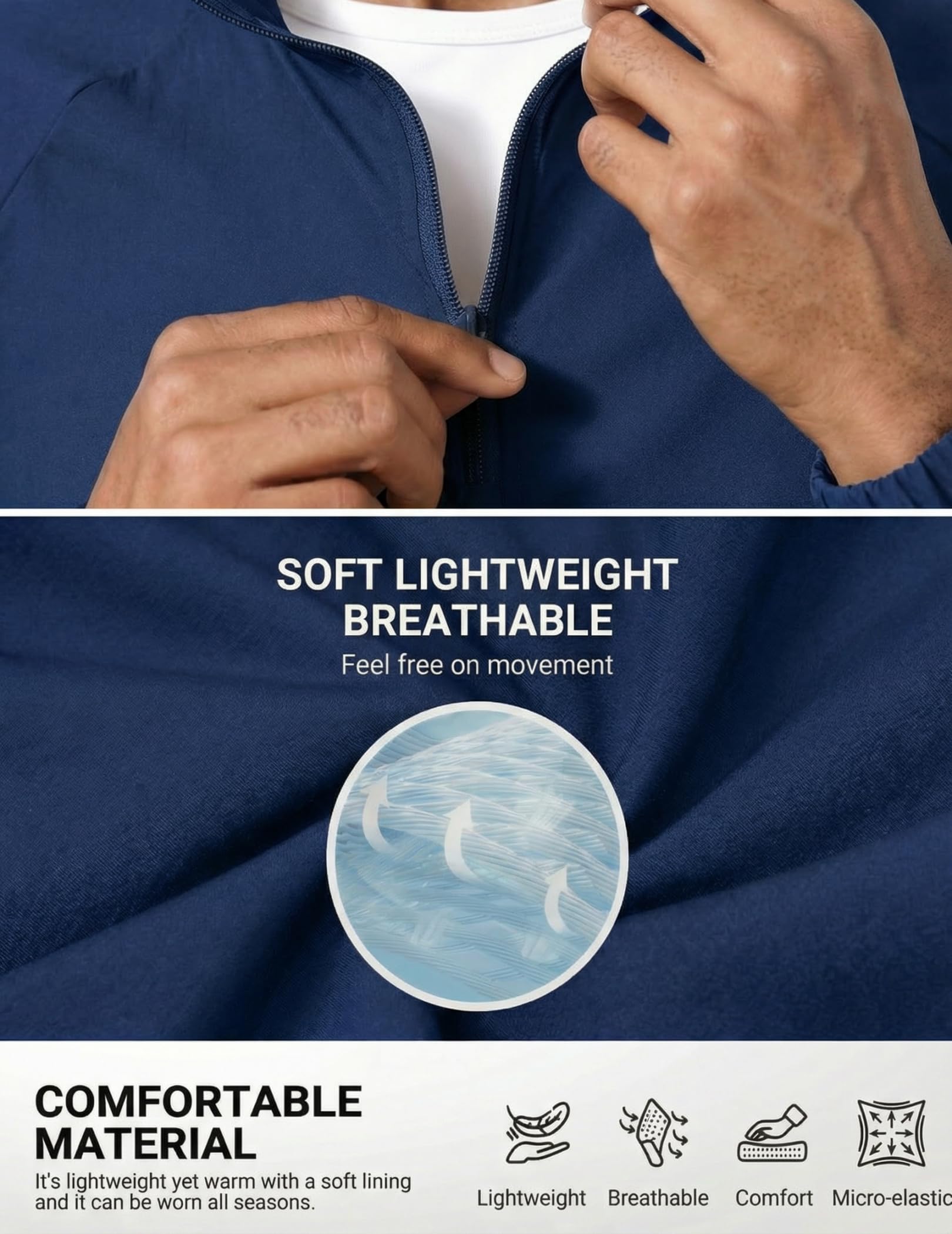 Opomelo Men's Athletic Quarter Zip Pullover Golf Hiking Running Lightweight Jacket Workout Sweatshirt With Pocket - Image 4