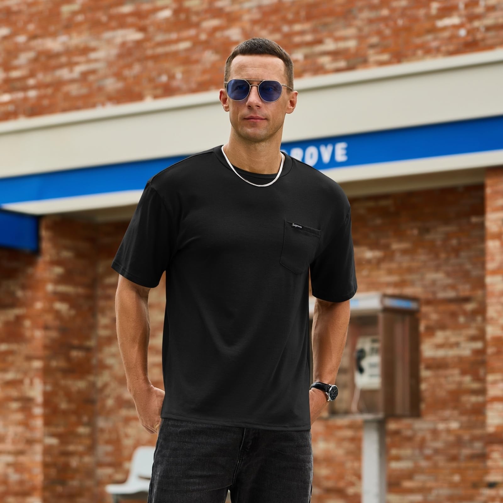 Opomelo Men's Fashion Short Sleeve T-Shirts Oversized Workout Tshirts Loose Fit Crew Neck Casual Tee Shirts with Pocket - Image 3