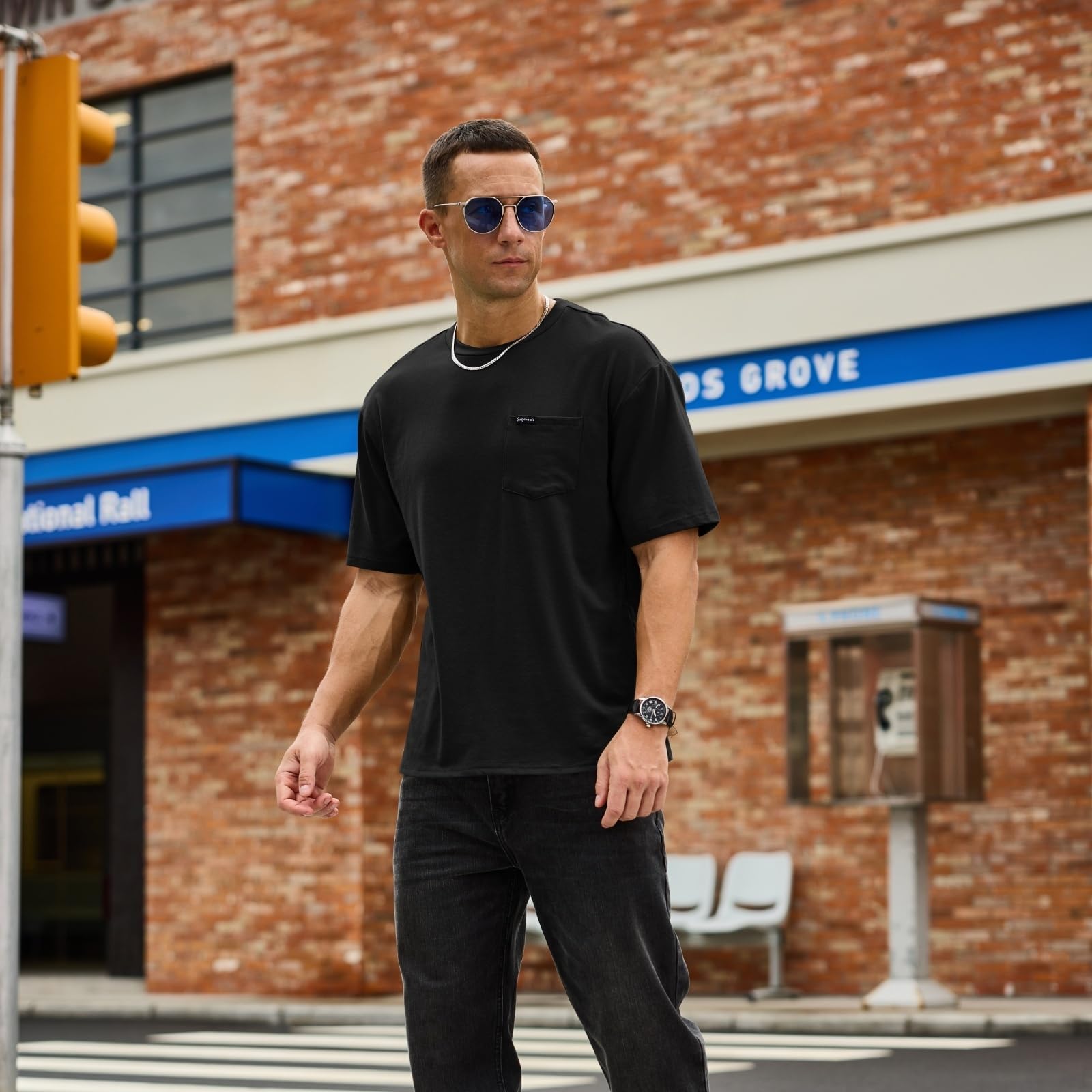 Opomelo Men's Fashion Short Sleeve T-Shirts Oversized Workout Tshirts Loose Fit Crew Neck Casual Tee Shirts with Pocket - Image 4