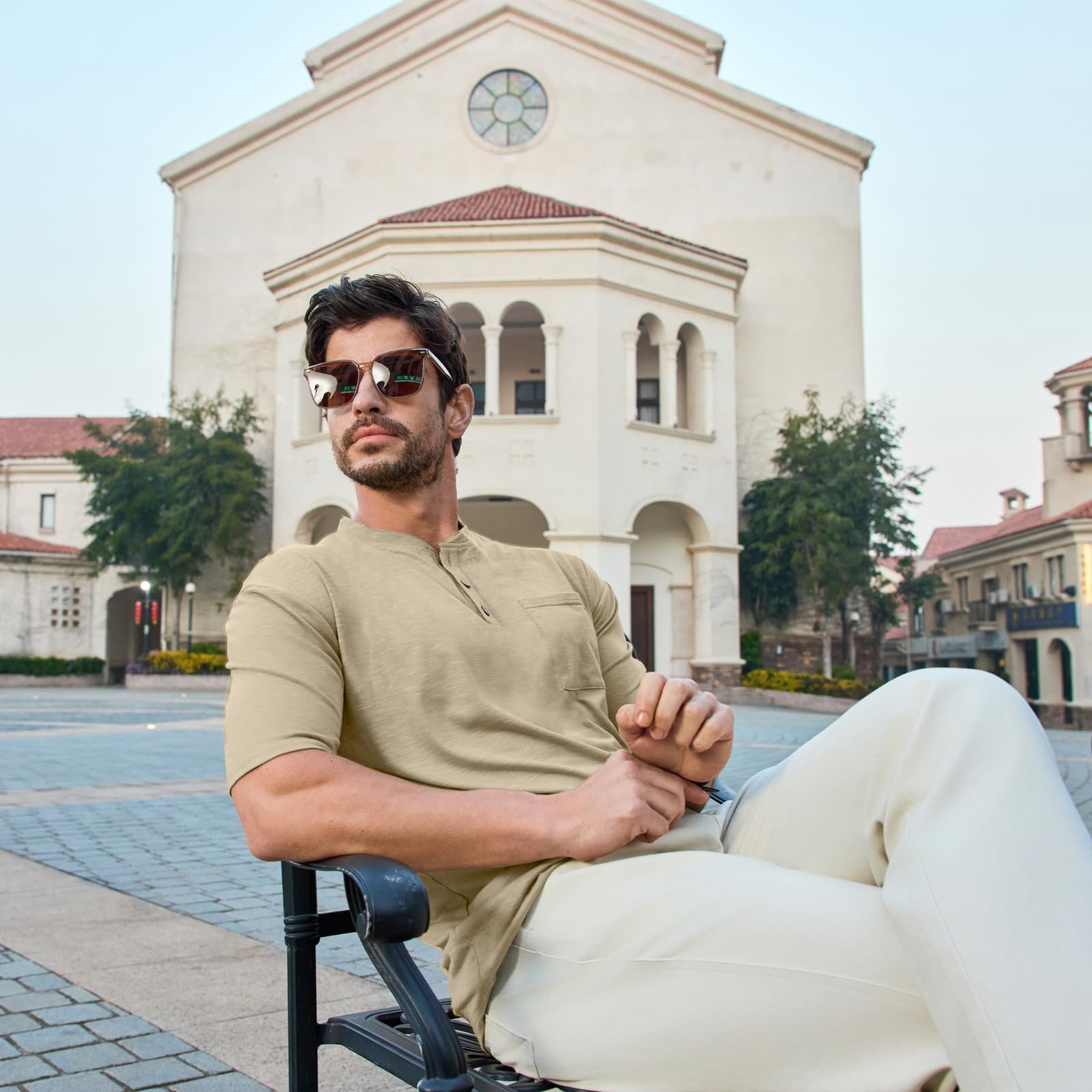 Opomelo Men's Henley Short Sleeve Shirt Summer Casual Button T Shirts Lightweight Basic Pocket Tee - Image 4