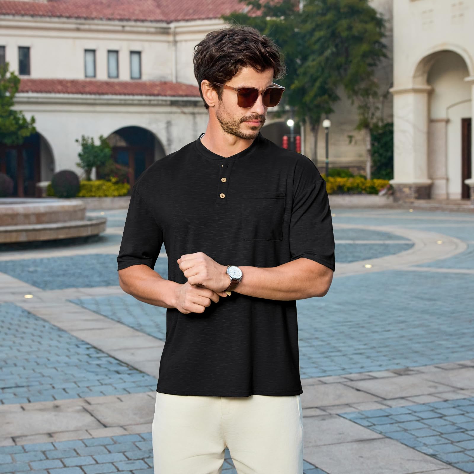 Opomelo Men's Henley Short Sleeve Shirt Summer Casual Button T Shirts Lightweight Basic Pocket Tee - Image 4