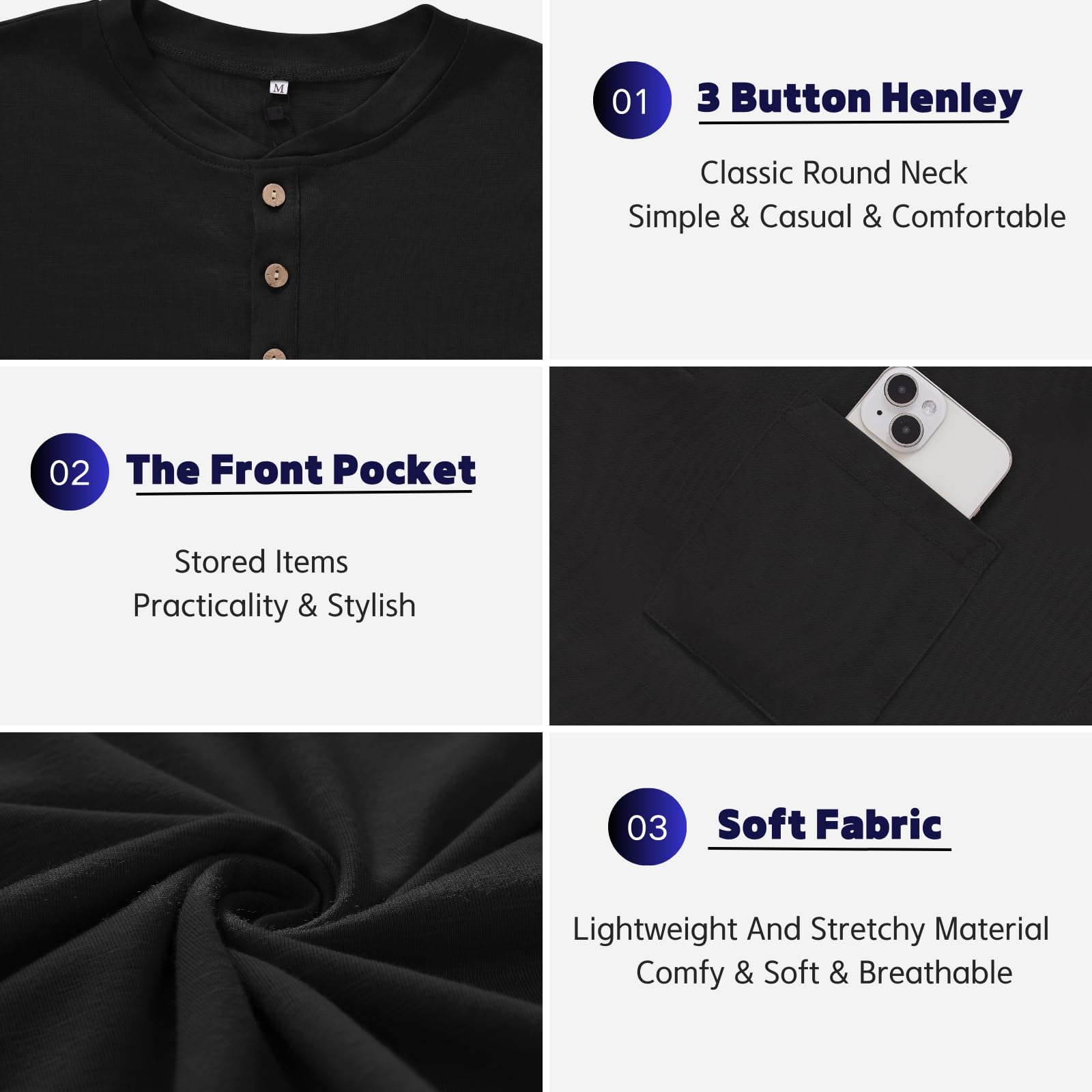 Opomelo Men's Henley Short Sleeve Shirt Summer Casual Button T Shirts Lightweight Basic Pocket Tee - Image 5