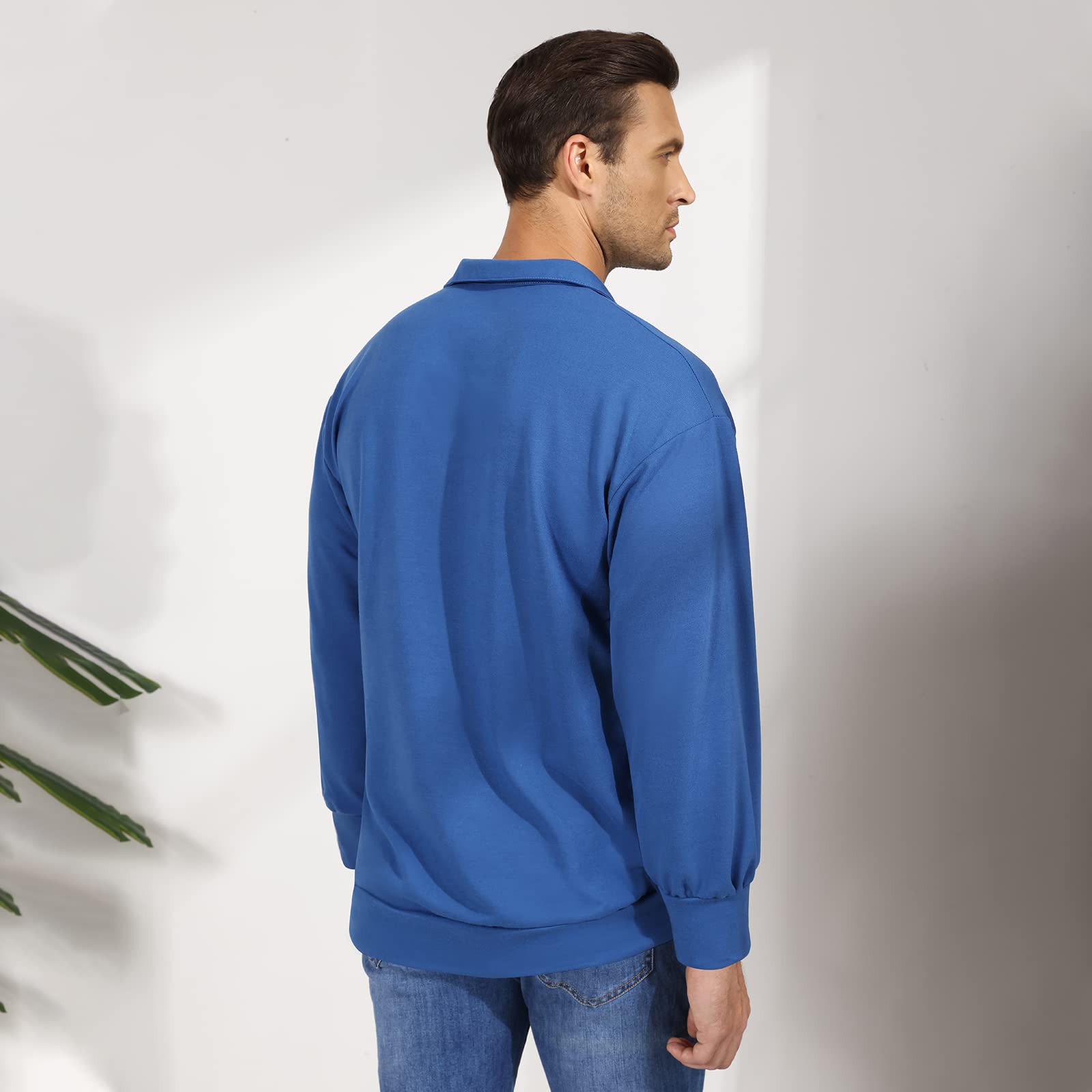 Opomelo Men's Long Sleeve Pullover Polo Shirts-Casual Loose Fit Sweatshirts V Neck Tops - Image 7