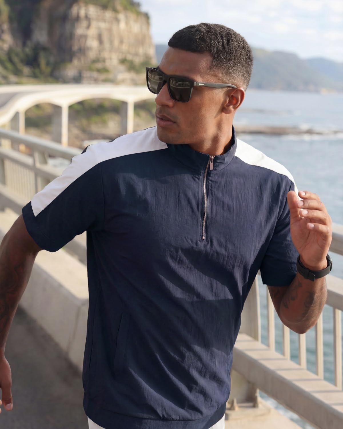 Opomelo Mens Cage Jacket Weather-Resistant Windbreaker Lightweight Short Sleeve Waterproof Golf Polo Raider Pullover with Pocket for Workout Navy XL - Image 3