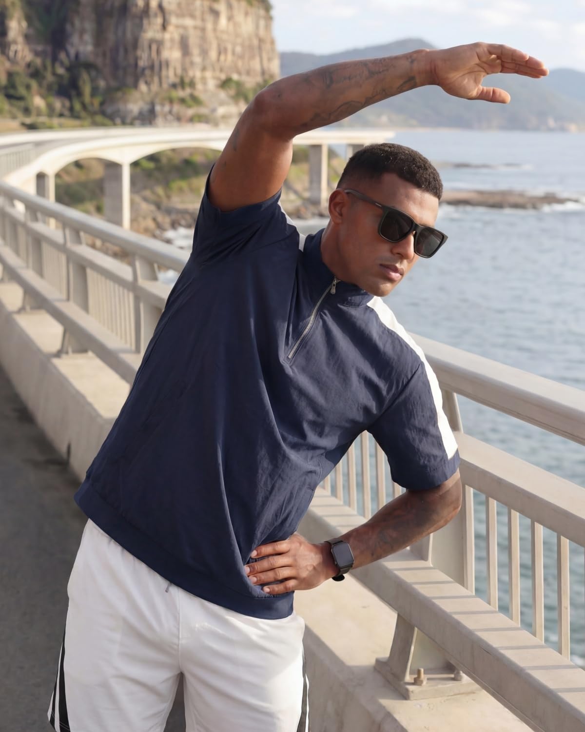 Opomelo Mens Cage Jacket Weather-Resistant Windbreaker Lightweight Short Sleeve Waterproof Golf Polo Raider Pullover with Pocket for Workout Navy XL - Image 4