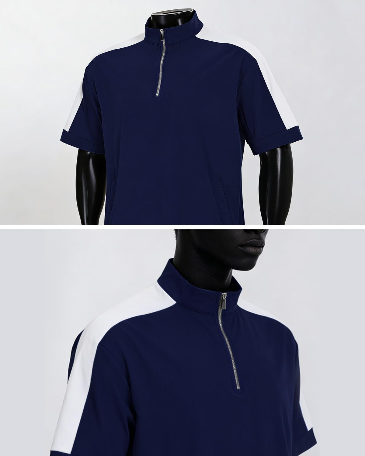 Opomelo Mens Cage Jacket Weather-Resistant Windbreaker Lightweight Short Sleeve Waterproof Golf Polo Raider Pullover with Pocket for Workout Navy XL - Image 5