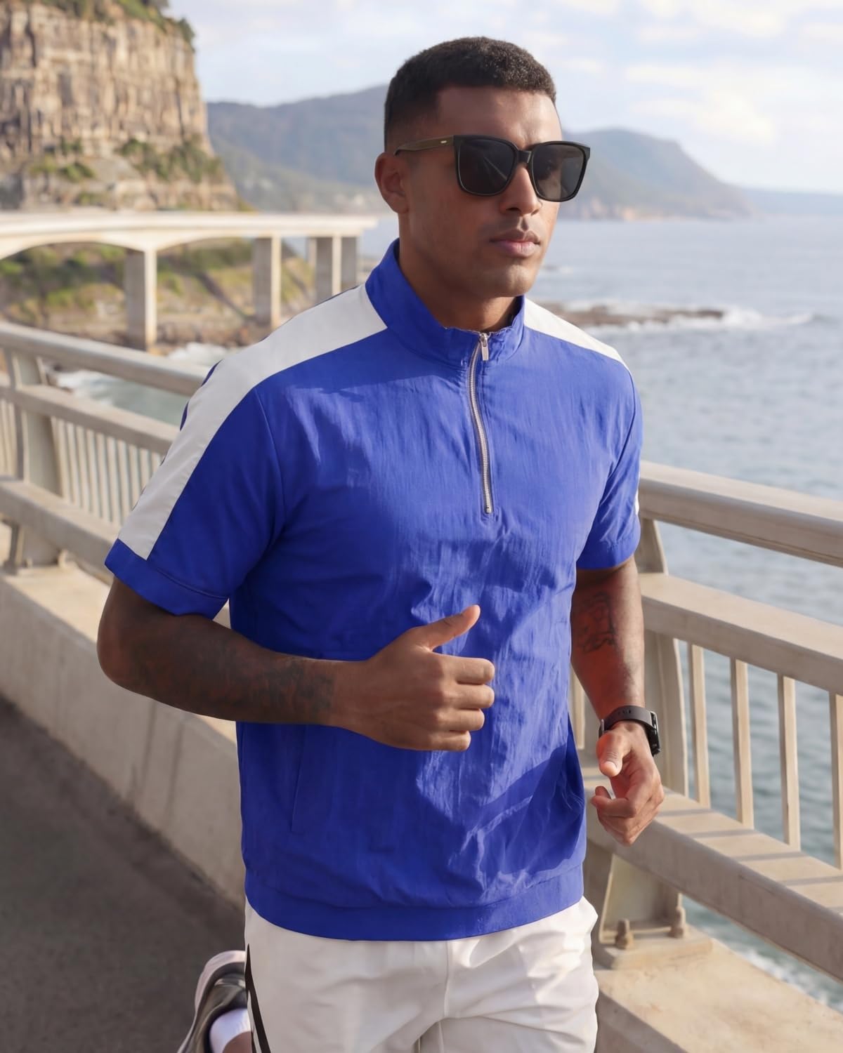 Opomelo Mens Cage Jacket Weather-Resistant Windbreaker Lightweight Short Sleeve Waterproof Workout Golf Polo Pullover - Image 3