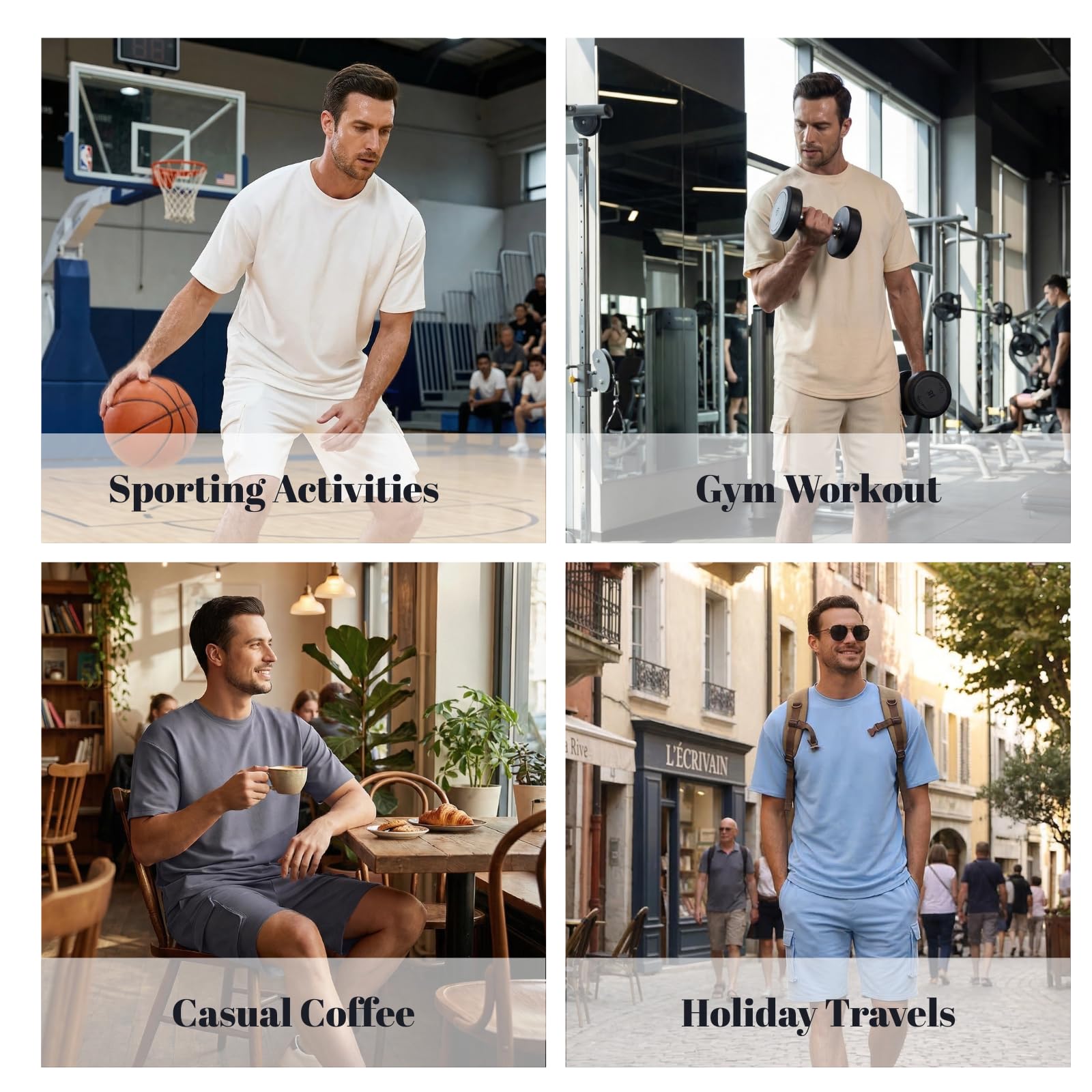 Opomelo Mens Short Sets 2 Piece Outfits - Casual Summer Short Sleeve Sweatsuits Sets for Men with Cargo Pocket - Image 3