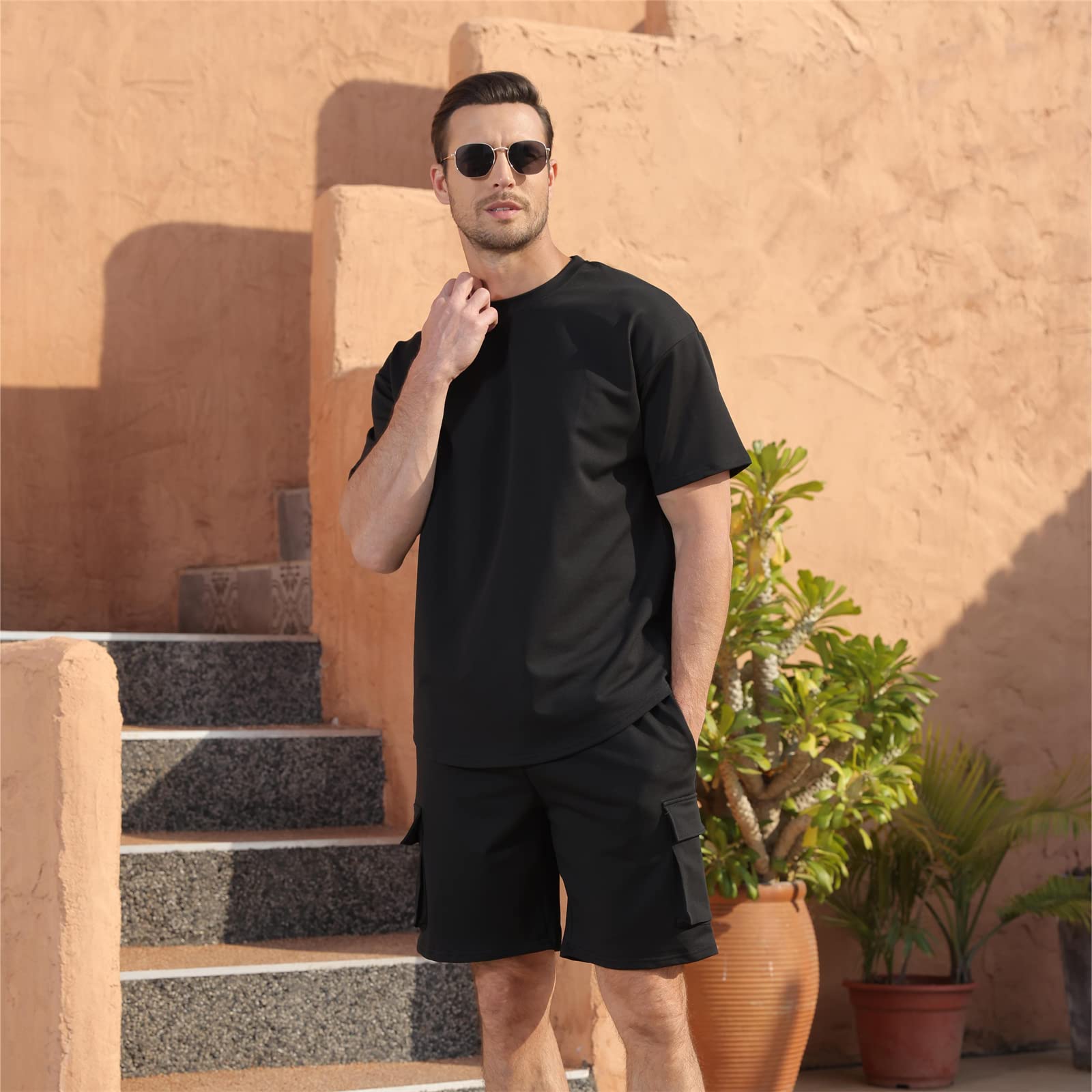 Opomelo Mens Short Sets 2 Piece Outfits - Casual Summer Short Sleeve Sweatsuits Sets for Men with Cargo Pocket - Image 5