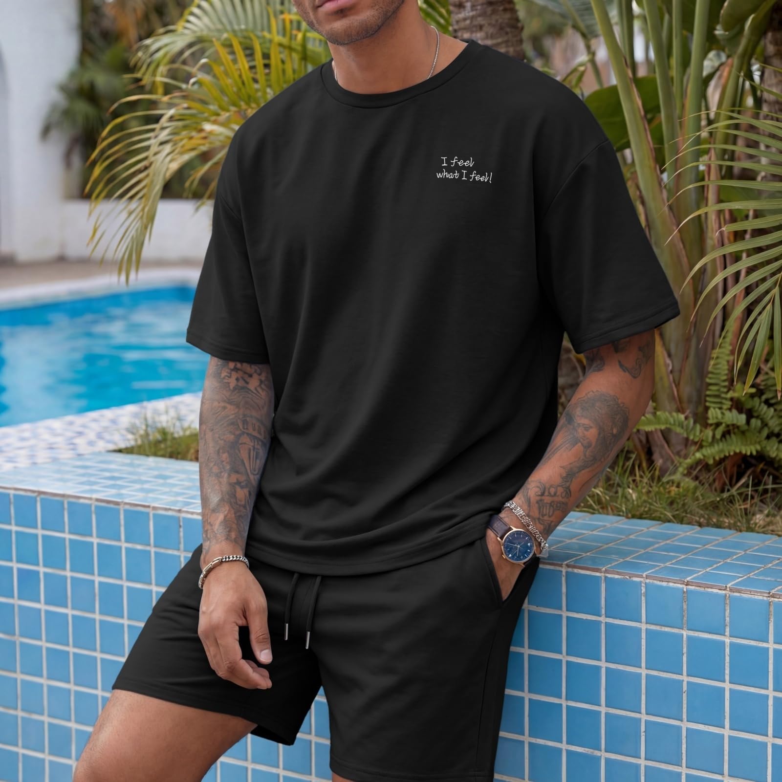 Opomelo Mens Short Sleeve Tracksuit Summer 2 Piece Outfits Oversized Shirt and Shorts Set Casual Daily Lounge Wear - Image 3